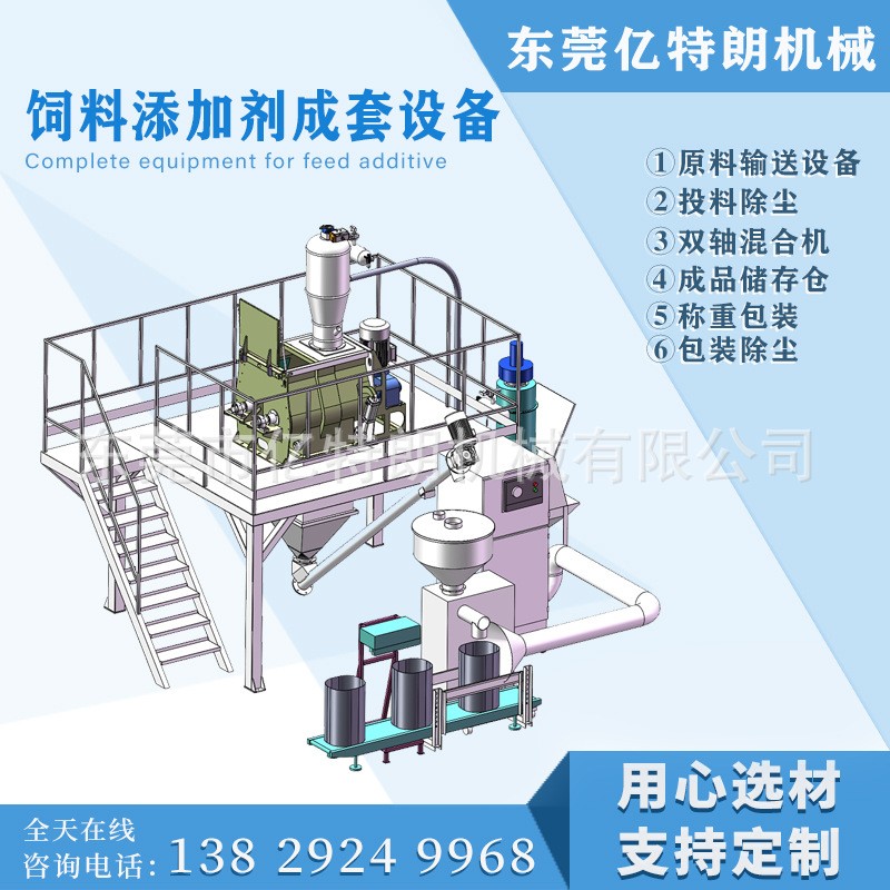 飼料添加劑混合攪拌機(jī) 雙軸槳葉無(wú)重力混合機(jī) 高效率粉劑生產(chǎn)線(xiàn)