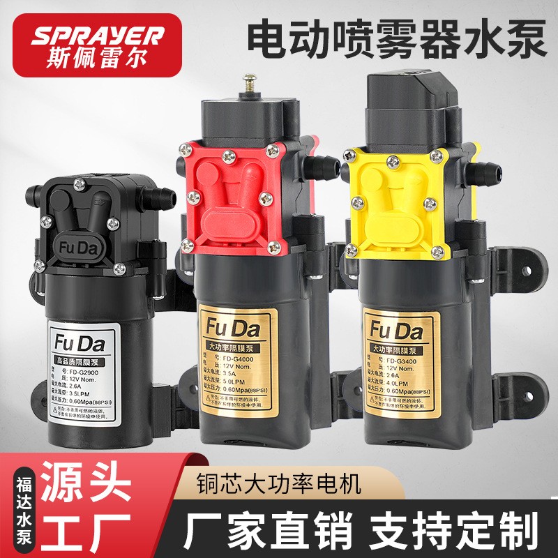 福達(dá)直銷噴霧器水泵 微型高壓大流量純銅芯電泵 電動(dòng)噴霧器隔膜泵