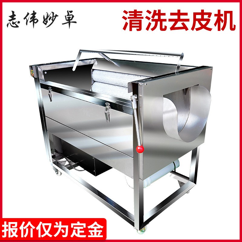 志偉ZW-909中型土豆去皮機 馬鈴薯清洗機，芋頭蘿卜毛刷清洗機
